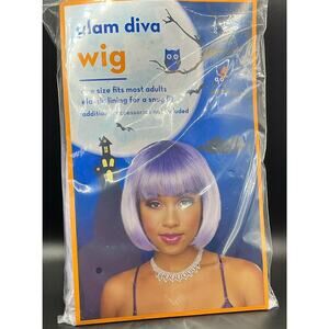 Halloween Glam Diva Costume Wig (Lavender Bob) - One Size Fits Most New